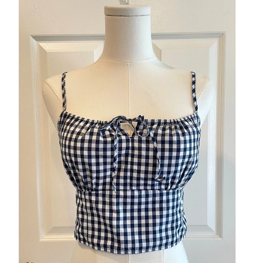 Abercrombie & Fitch blue and white gingham cropped tank top Size Small